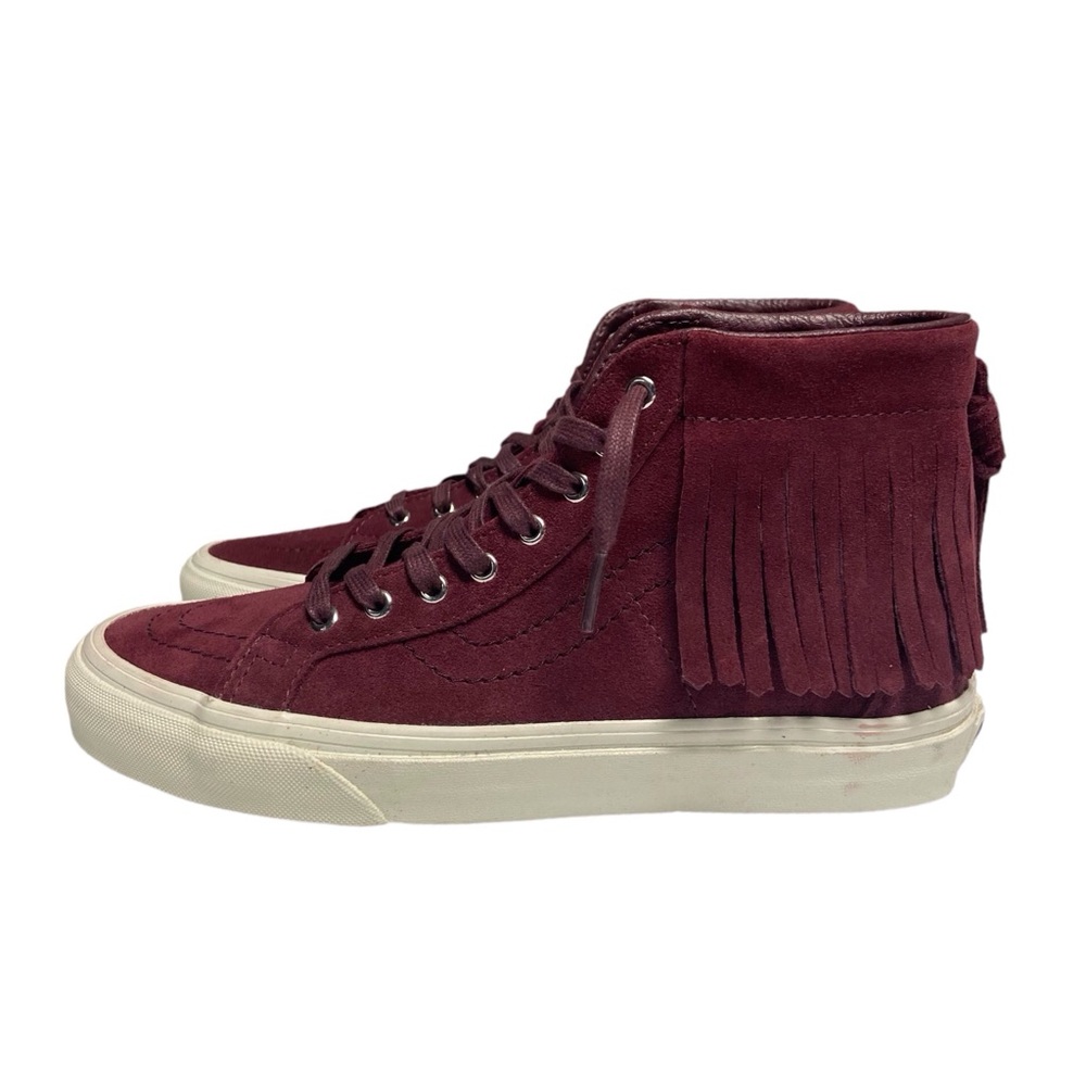 Vans SK8-Hi Moccasin High-Top Womens Sneakers Suede Leather Fringe Maroon Shoes - Picture 3 of 12